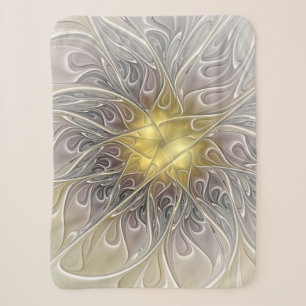 Cobertor Sherpa Flourish com a flor abstrata moderna Dourado do