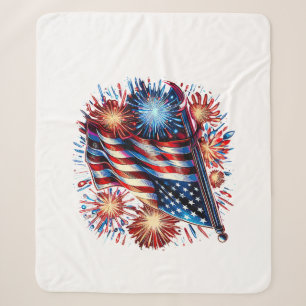 Cobertor Sherpa Fogos de Artifício Patrióticos da Bandeira dos EUA