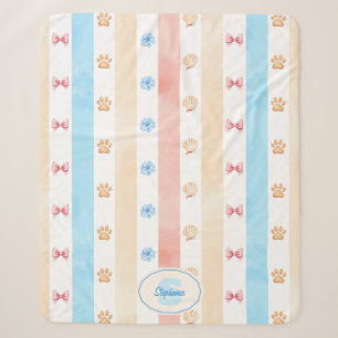 Cobertor Sherpa Folha de Pastel - Impressões de pata, Flor Azul, A