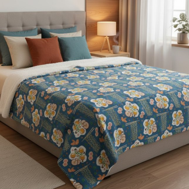 Cobertor Sherpa Folha de velo inspirada na Ásia com macarrão (Criador carregado)