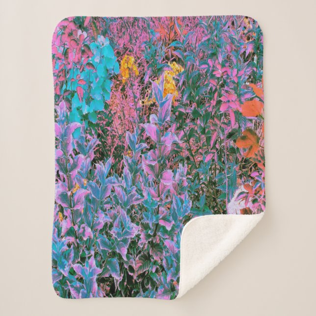 Cobertor Sherpa Folhagem de abstrato, verde-rosa e jardim aquático (Frente)
