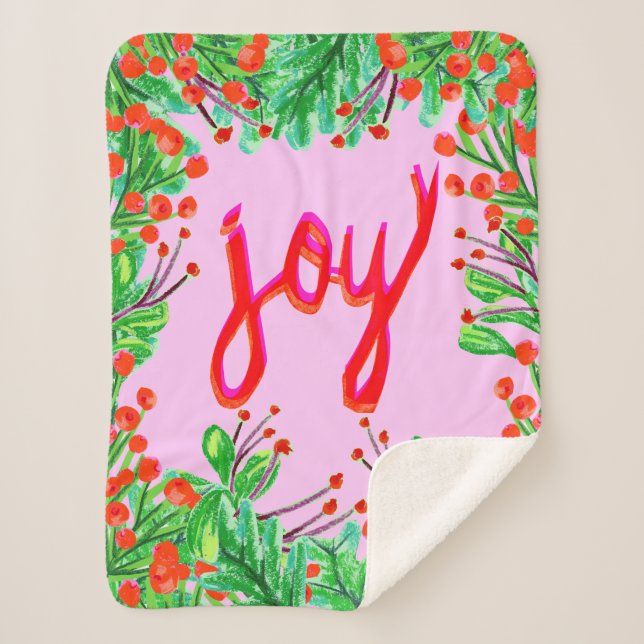 Cobertor Sherpa Folhagem de Natal - Alegria (Frente)