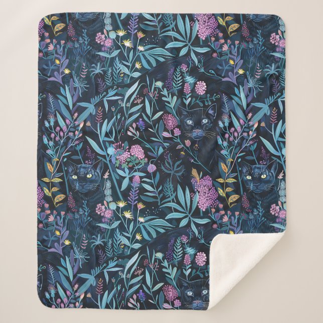 Cobertor Sherpa Folhagem de pantera preta (Frente)