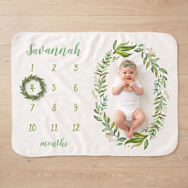 Cobertor Sherpa Folhas Boho Personalizadas Foto de Marco do Bebê (Criador carregado)