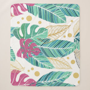 Cobertor Sherpa Folhas botânicas tropicais, design de colheita con