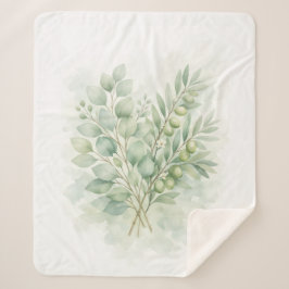 Cobertor Sherpa Folhas de Aquarela Botânica Pastel Greenery