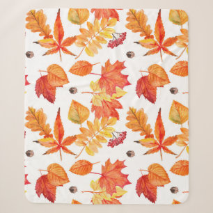 Cobertor Sherpa Folhas de aquarela, padrão natural sem costura.