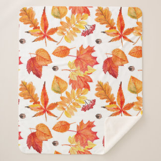 Cobertor Sherpa Folhas de aquarela, padrão natural sem costura.