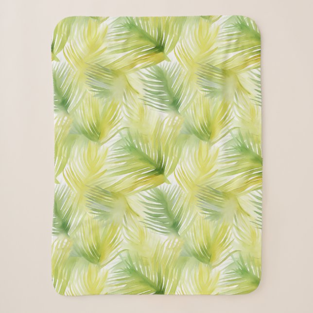 Cobertor Sherpa Folhas de Aquarela Tropicais (Frente)