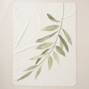 Cobertor Sherpa Folhas de Aquarela Verde Botânica Moderna Boho