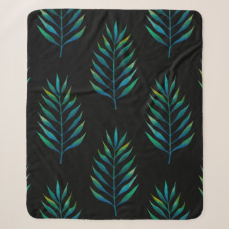 Cobertor Sherpa Folhas de aquarela verde sobre fundo preto