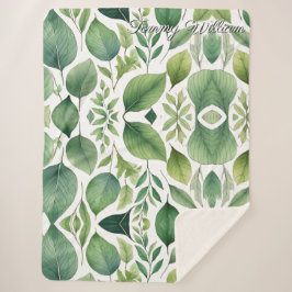 Cobertor Sherpa Folhas de cor aquática minimalista