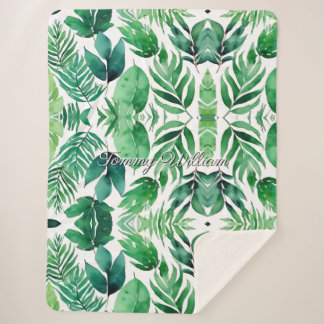 Cobertor Sherpa Folhas de cor aquática minimalista
