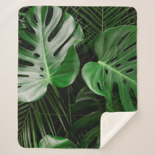 Cobertor Sherpa Folhas de monstera verde e palmeiras