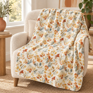 Cobertor Sherpa Folhas de Outono em Aquarela Suave