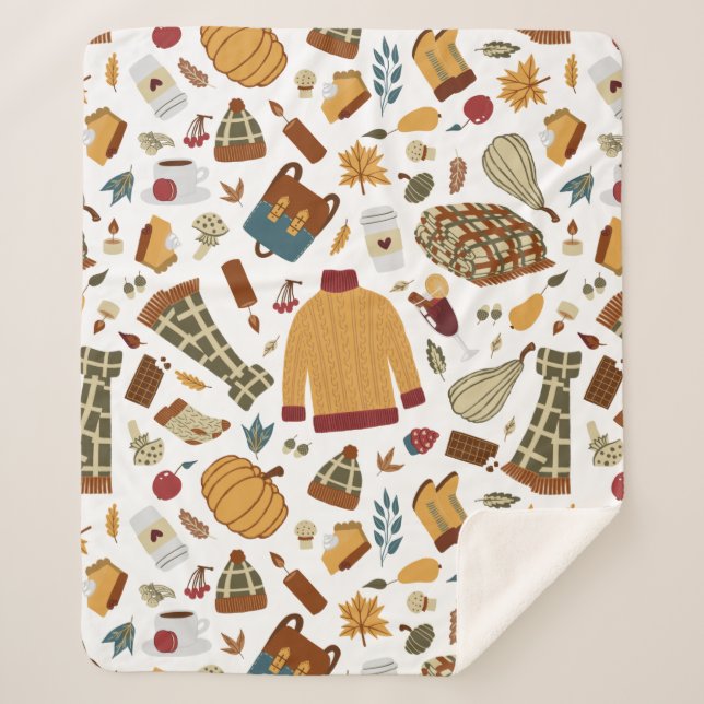 Cobertor Sherpa Folhas de outono Exclusivas Folhas de Colheita de  (Frente)