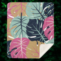 Folhas de Palmeira Tropicais em Rosa e Azul | Acon