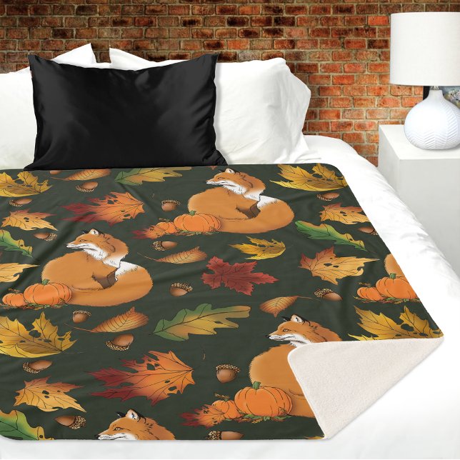 Cobertor Sherpa Folhas de Raposa Vermelha Acorda Verde (Criador carregado)