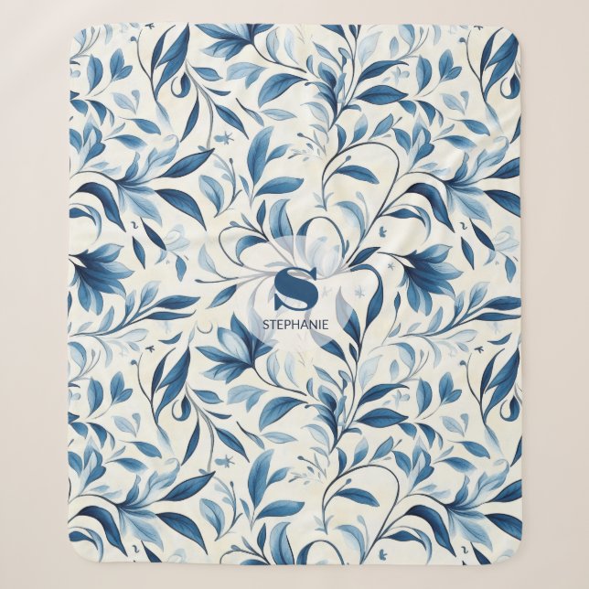 Cobertor Sherpa Folhas de salsa azul Elegante - Fundo branco (1) (Frente)