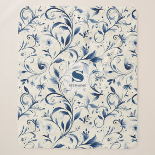 Cobertor Sherpa Folhas de salsa azul Elegante - Fundo branco (2)