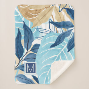 Cobertor Sherpa Folhas de Selva Azul
