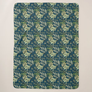 Cobertor Sherpa Folhas e Flores Fundo Azul