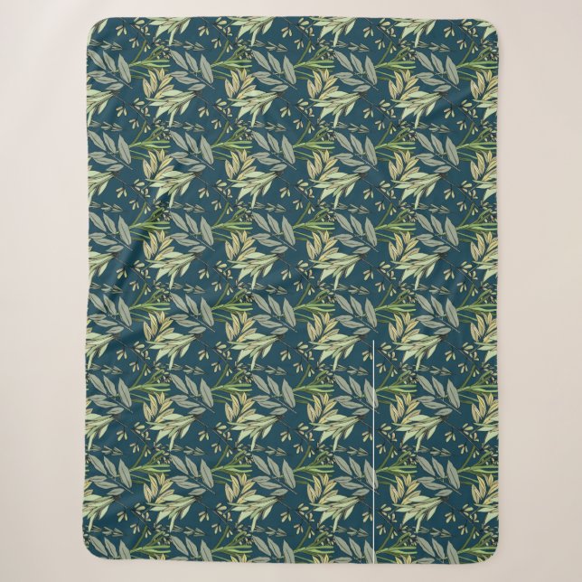 Cobertor Sherpa Folhas e Flores Fundo Azul (Frente)
