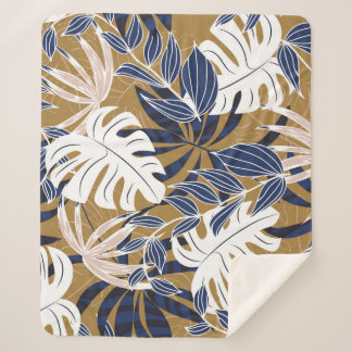 Cobertor Sherpa Folhas Tropicais Coloridas Fundo Laranja