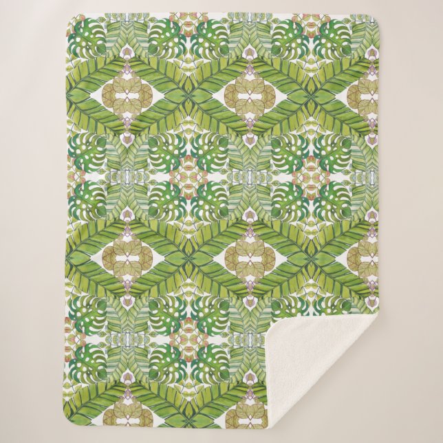 Cobertor Sherpa Folhas Tropicais Cujas Cores De Água (Frente)