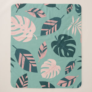 Cobertor Sherpa Folhas Tropicais: Padrão De Vintagem Invisível.