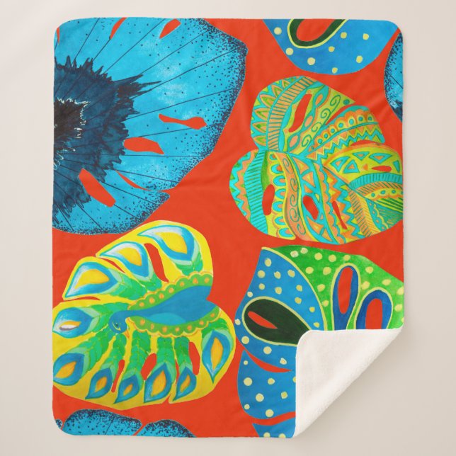 Cobertor Sherpa Folhas tropicais sem costura (Frente)