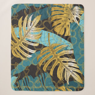 Cobertor Sherpa Folhas tropicais sob uma cortina de correntes de o