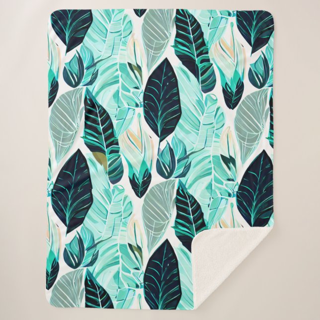 Cobertor Sherpa folhas verdes (Frente)