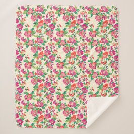 Cobertor Sherpa Folhas verdes roxas\flores cor-de-rosa