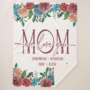Cobertor Sherpa Folheto Personalizado para a Mãe com Flores Esfar