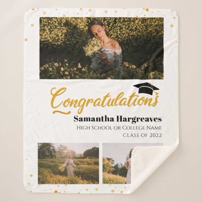 Cobertor Sherpa Formando de Graduação de Colagem de Fotos 2024 (Frente)