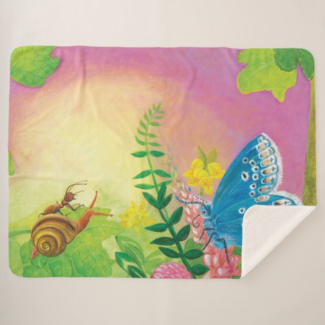 Cobertor Sherpa Formiga, caracol e borboleta azul de Chapman  (Frente (Horizontal))