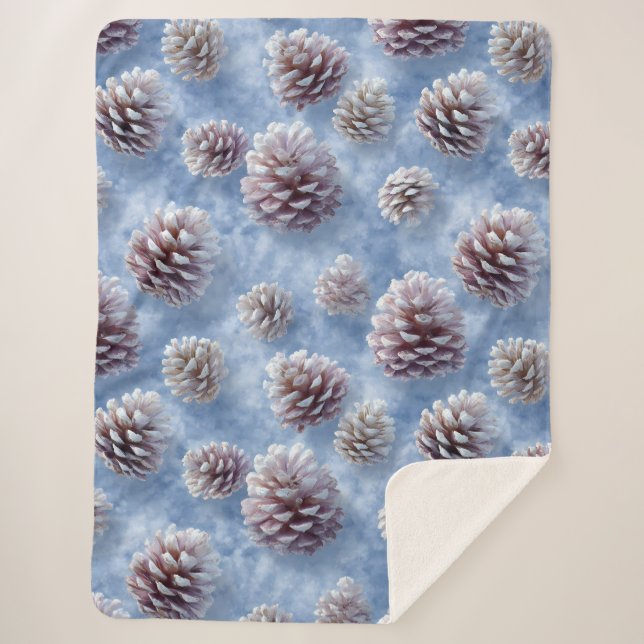 Cobertor Sherpa Fosco  Azul Pinecones Travesseiro decorativo Padrã (Frente)