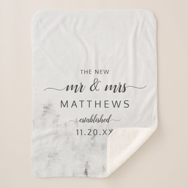 Cobertor Sherpa Fosco Pines Rustic The New Mr & Mrs Newlyweds (Frente)