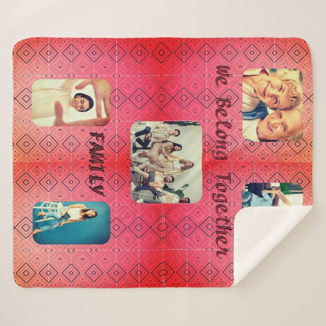 Cobertor Sherpa Foto da família Small Red Diamond Cinco (Frente (Horizontal))