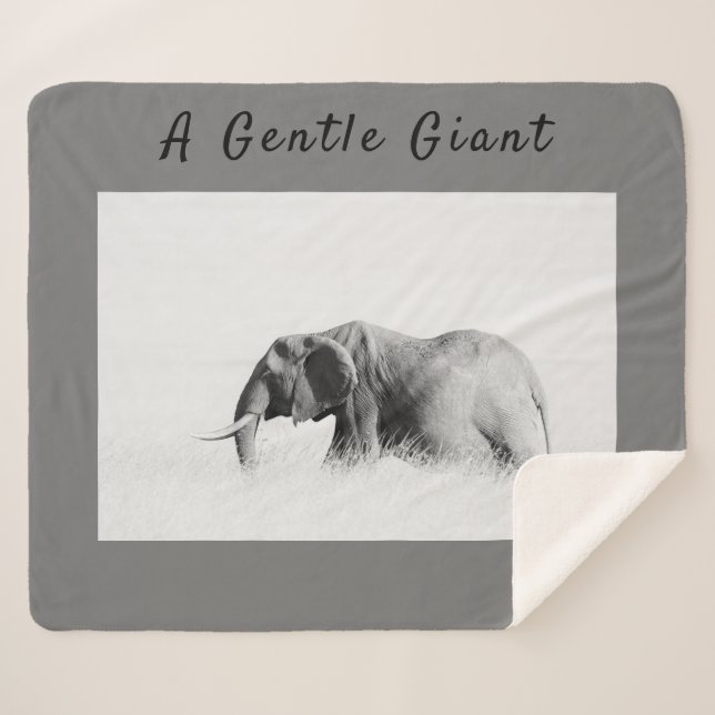 Cobertor Sherpa Foto de alta chave Gentle Giant Elephant com texto (Frente (Horizontal))