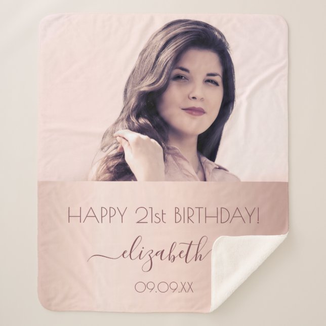 Cobertor Sherpa Foto do nome do rosa de aniversário (Frente)