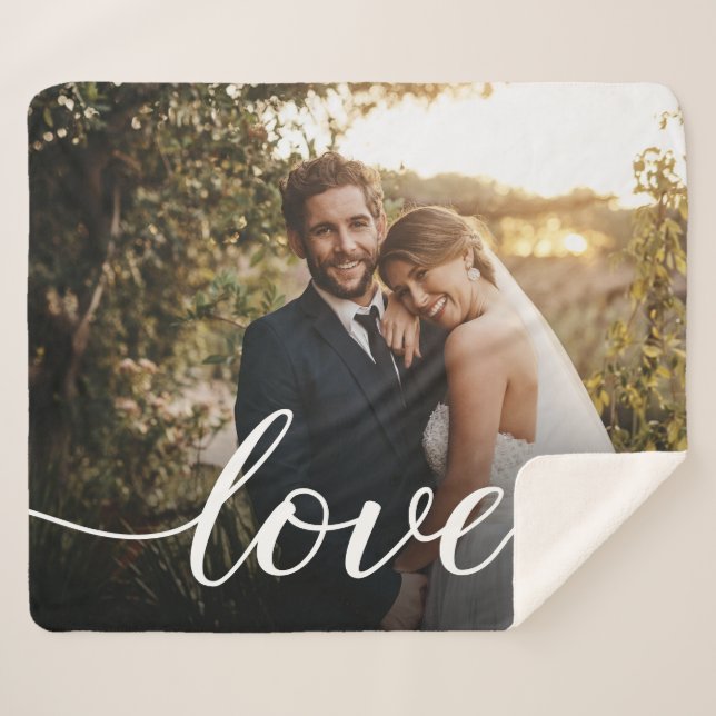 Cobertor Sherpa Foto Personalizada De Casamento De Script De Amor  (Frente (Horizontal))