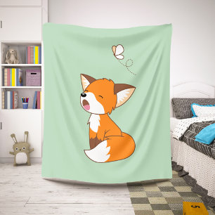 Cobertor Sherpa Fox pequeno sonolento bonito no verde