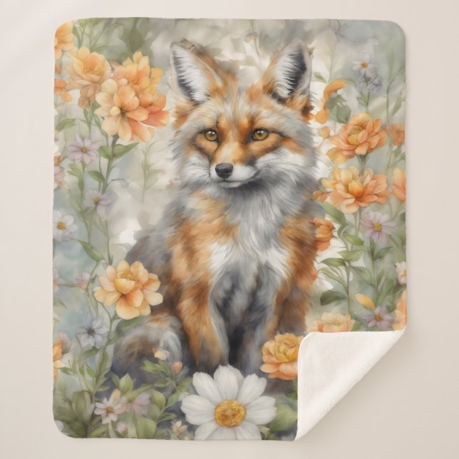 Cobertor Sherpa Fox Watercolor Trabalho de arte (Frente)