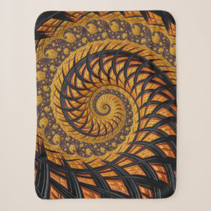 Cobertor Sherpa Fractal Espiral Preto e Dourado Abstrato
