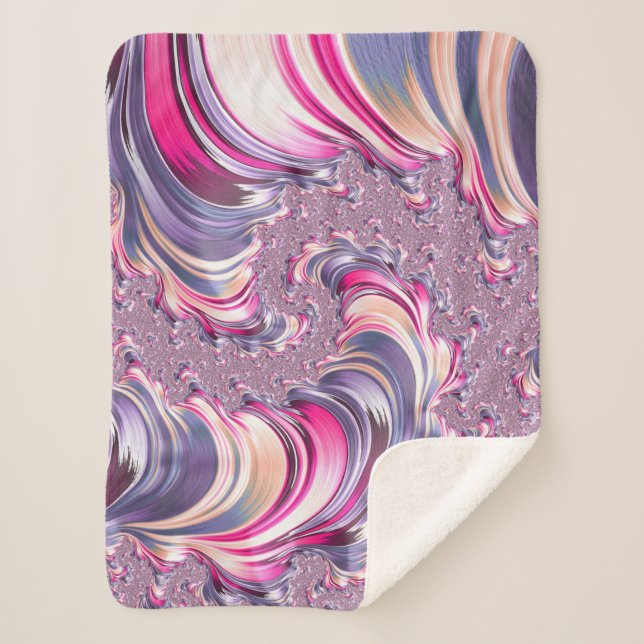 Cobertor Sherpa Fractal Espiral Rosa Roxo Abstrato (Frente)