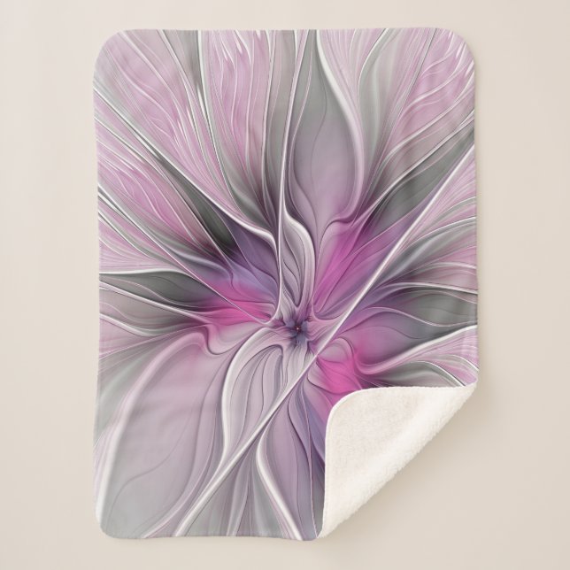 Cobertor Sherpa Fractal Fractal Moderna Abstrato com Cinza Rosa Fl (Frente)