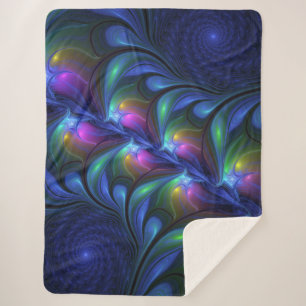 Cobertor Sherpa Fractal verde cor-de-rosa Abstrato azul-colorido