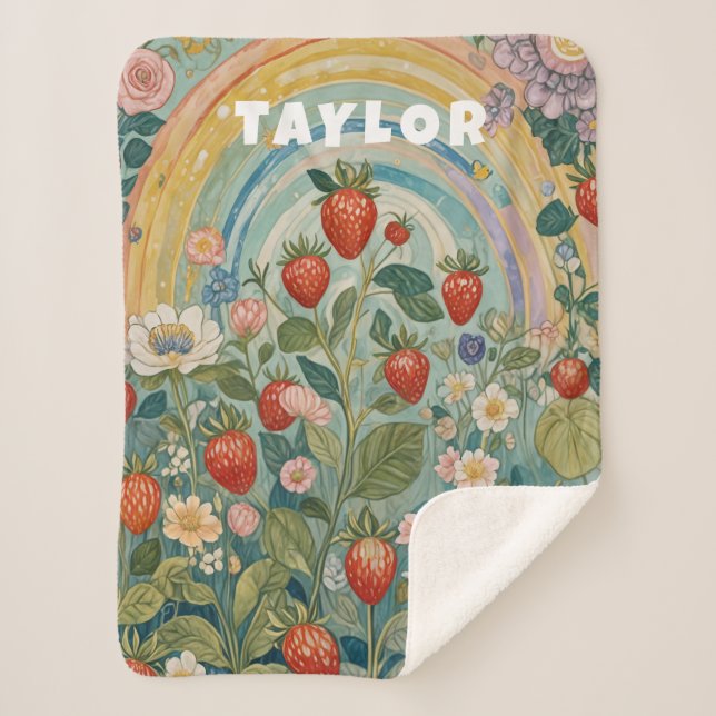 Cobertor Sherpa Fragmento de Morango Whimsical (Frente)